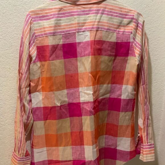 Foxcroft Linen Button Down Shirt LS Spring Easter Striped Relaxed Fit Size 2 - Picture 8 of 8